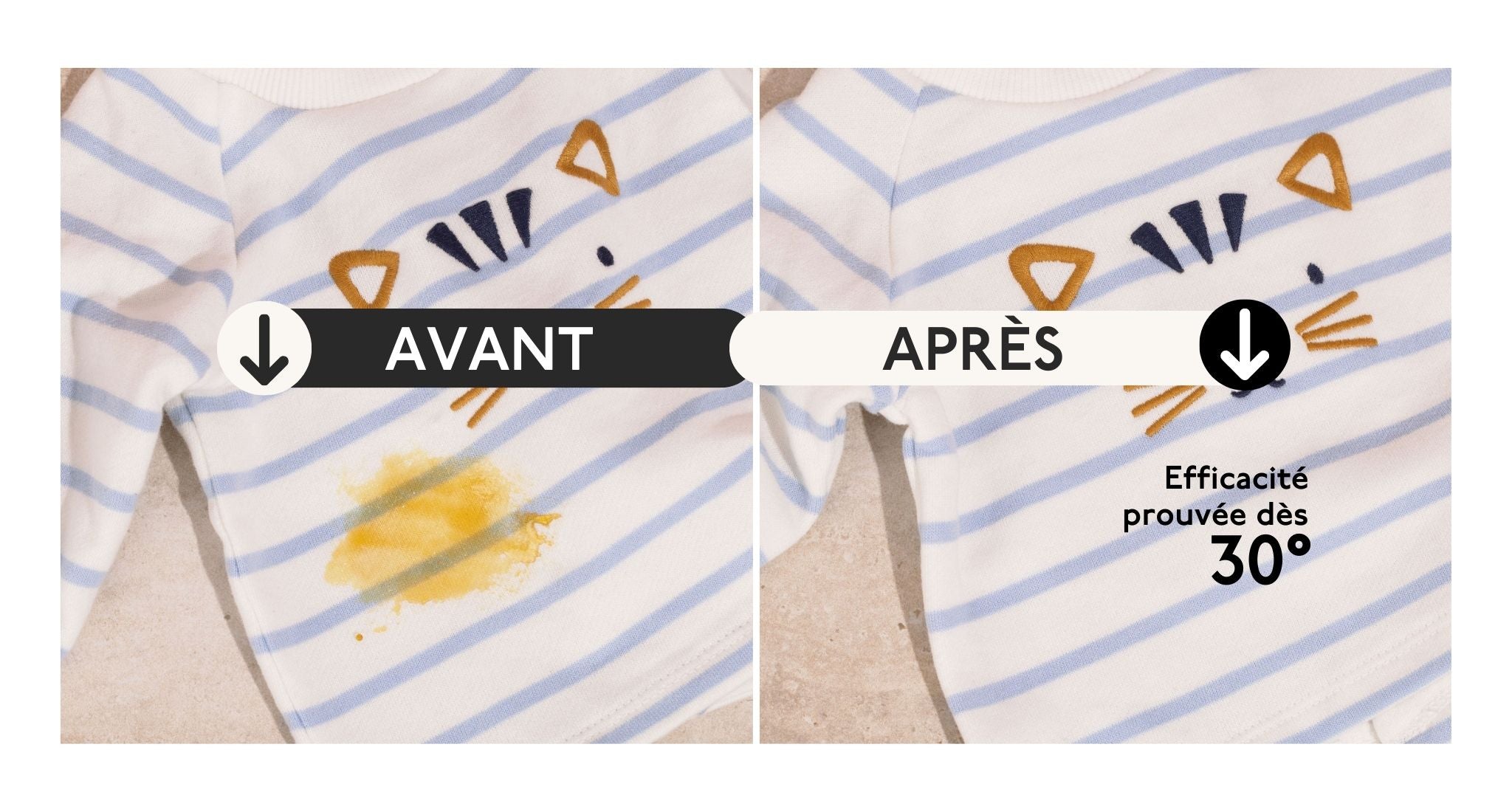 Résultat avant après la lessive Maia pour bébé