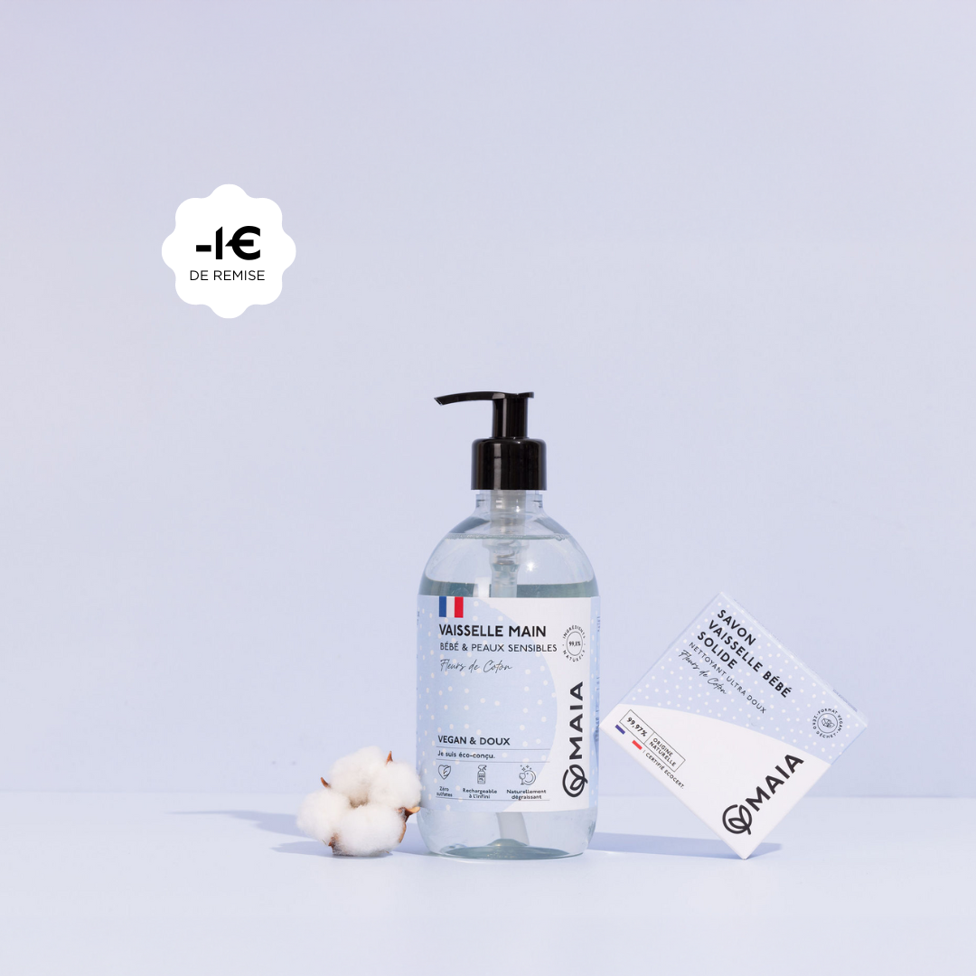 Duo Nettoyants Vaisselle Bébé et Peaux Sensibles Fleurs de Coton