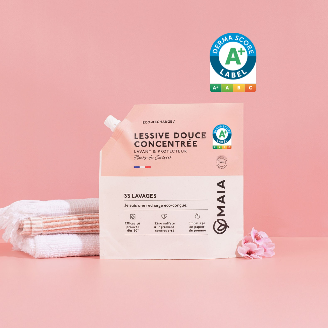 eco recharge lessive fleurs de cerisier - notee A+ DERMASCORE